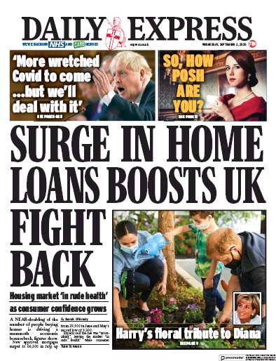 Daily Express Newspaper Front Page for 2 September 2020