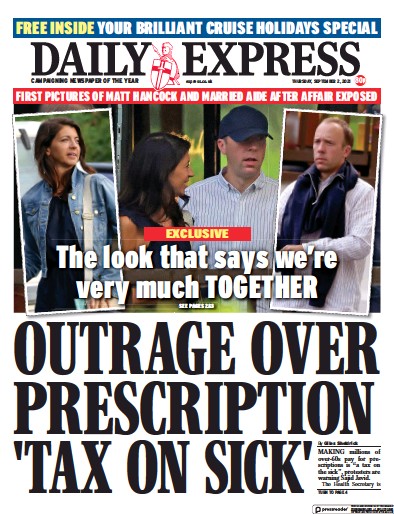 Daily Express (UK) Newspaper Front Page for 2 September 2021