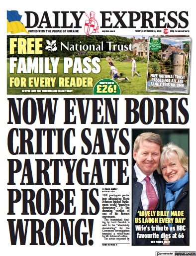 Daily Express (UK) Newspaper Front Page for 2 September 2022