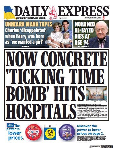 Daily Express (UK) Newspaper Front Page for 2 September 2023