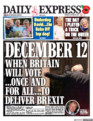 Daily Express (UK) Newspaper Front Page for 30 October 2019