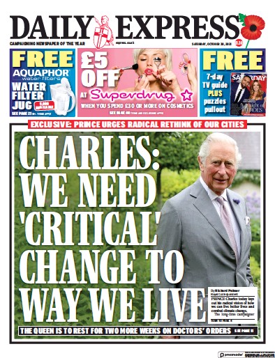 Daily Express (UK) Newspaper Front Page for 30 October 2021