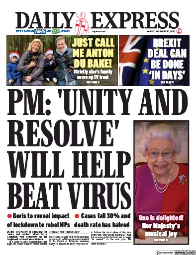 Daily Express Newspaper Front Page for 30 November 2020