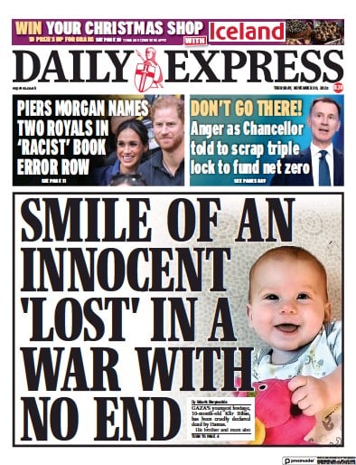 Daily Express (UK) Newspaper Front Page for 30 November 2023