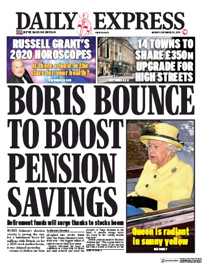 Daily Express (UK) Newspaper Front Page for 30 December 2019