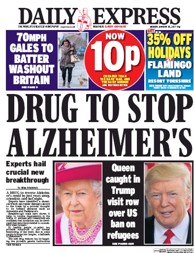 Daily Express (UK) Newspaper Front Page for 30 January 2017