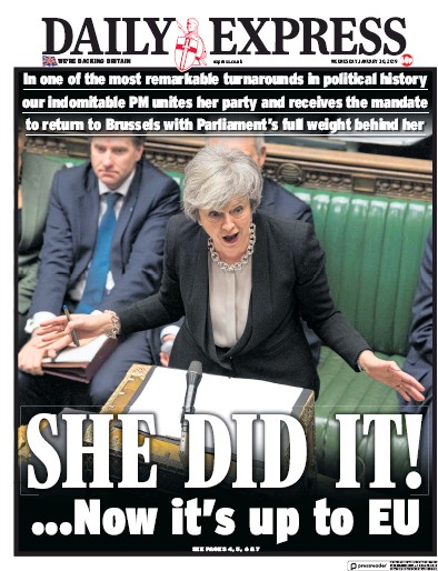 Daily Express (UK) Newspaper Front Page for 30 January 2019