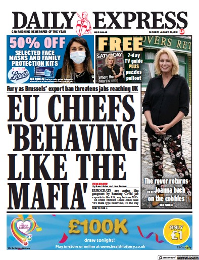 Daily Express (UK) Newspaper Front Page for 30 January 2021