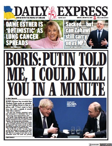 Daily Express (UK) Newspaper Front Page for 30 January 2023