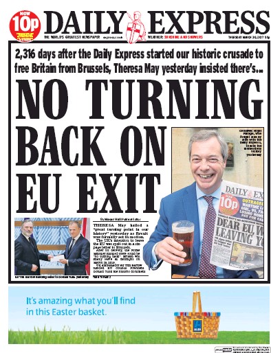 Daily Express (UK) Newspaper Front Page for 30 March 2017