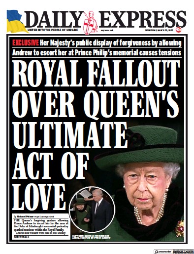 Daily Express (UK) Newspaper Front Page for 30 March 2022