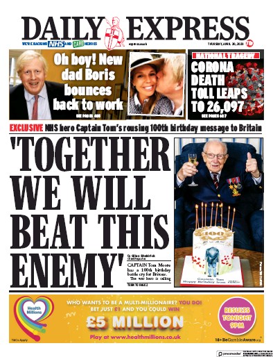 Daily Express Newspaper Front Page for 30 April 2020
