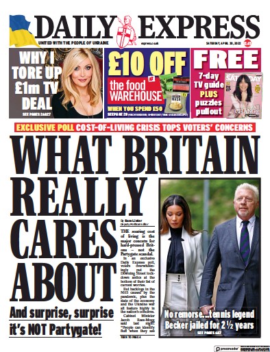 Daily Express Newspaper Front Page for 30 April 2022