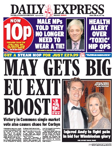 Daily Express (UK) Newspaper Front Page for 30 June 2017