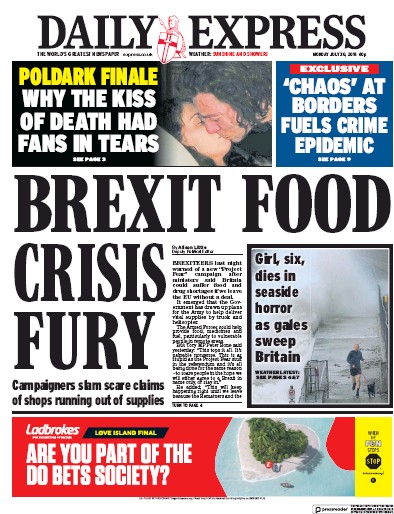 Daily Express (UK) Newspaper Front Page for 30 July 2018
