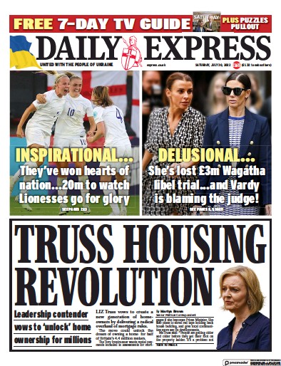 Daily Express Newspaper Front Page for 30 July 2022