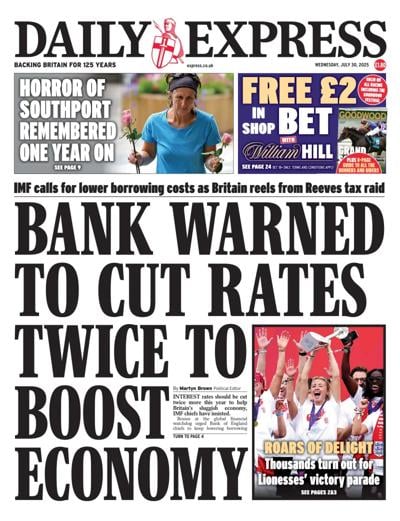 Daily Express (UK) Newspaper Front Page for 30 July 2025