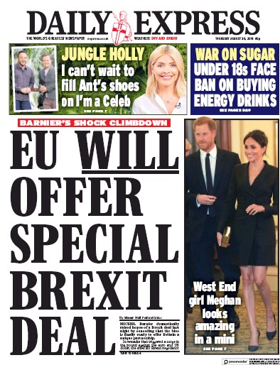 Daily Express (UK) Newspaper Front Page for 30 August 2018