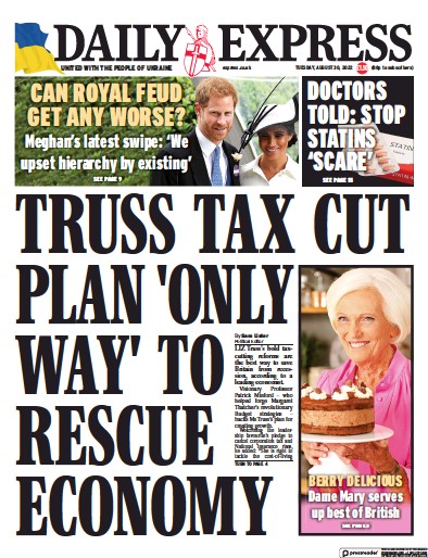 Daily Express (UK) Newspaper Front Page for 30 August 2022