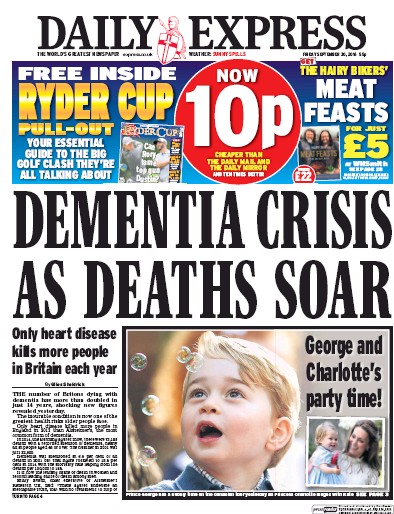 Daily Express Newspaper Front Page for 30 September 2016