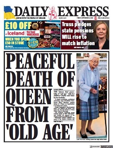 Daily Express (UK) Newspaper Front Page for 30 September 2022