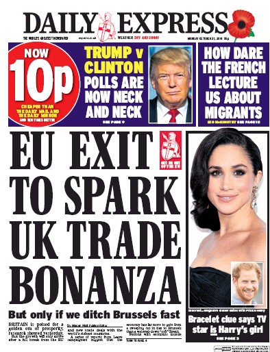 Daily Express (UK) Newspaper Front Page for 31 October 2016