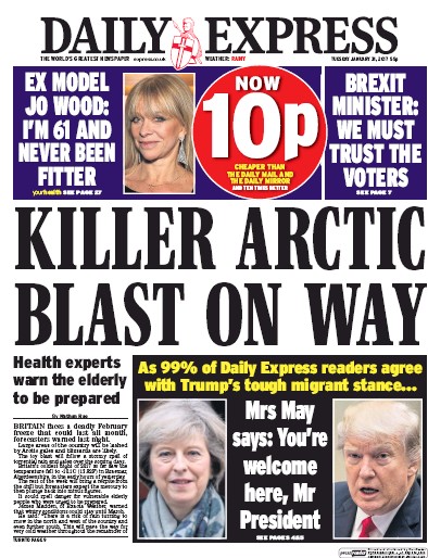 Daily Express (UK) Newspaper Front Page for 31 January 2017