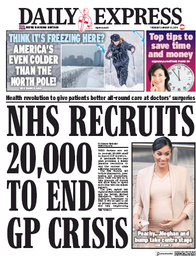 Daily Express (UK) Newspaper Front Page for 31 January 2019