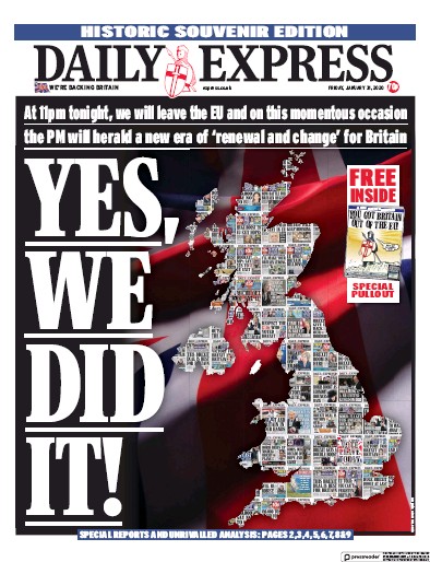 Daily Express (UK) Newspaper Front Page for 31 January 2020