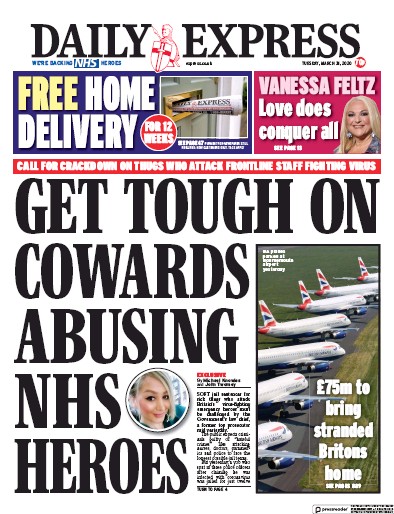 Daily Express Newspaper Front Page for 31 March 2020
