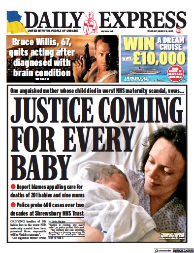 Daily Express Newspaper Front Page for 31 March 2022