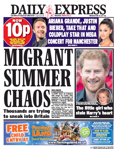 Daily Express Newspaper Front Page for 31 May 2017