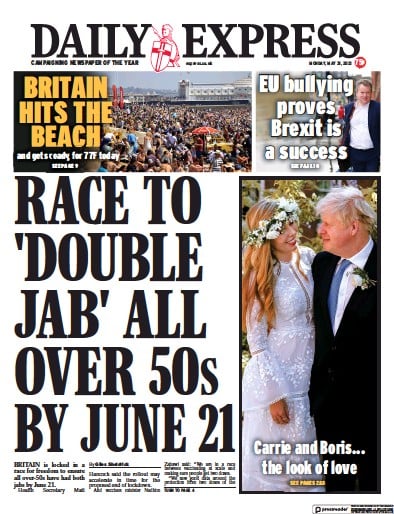 Daily Express Newspaper Front Page for 31 May 2021