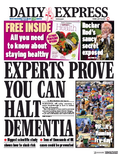 Daily Express Newspaper Front Page for 31 July 2020