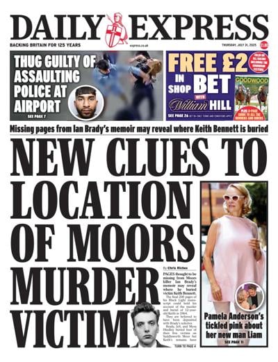 Daily Express (UK) Newspaper Front Page for 31 July 2025