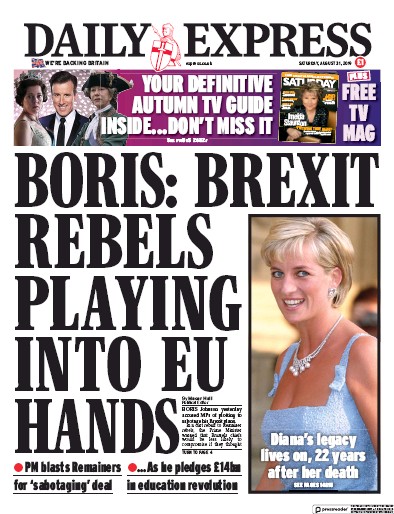 Daily Express (UK) Newspaper Front Page for 31 August 2019