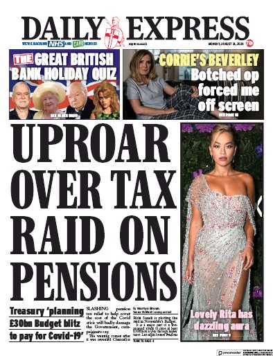 Daily Express (UK) Newspaper Front Page for 31 August 2020