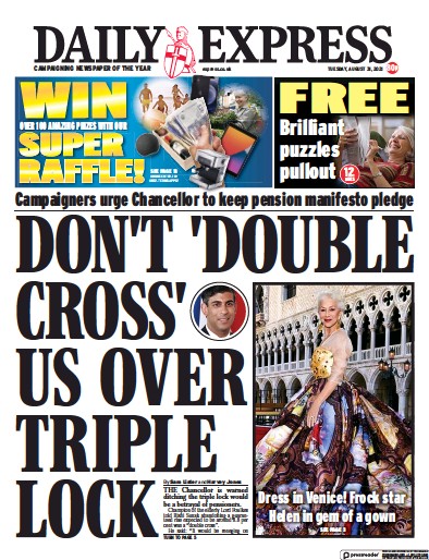 Daily Express (UK) Newspaper Front Page for 31 August 2021