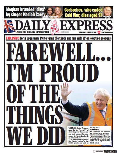 Daily Express (UK) Newspaper Front Page for 31 August 2022