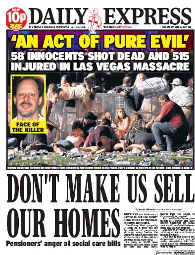 Daily Express Newspaper Front Page for 3 October 2017