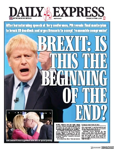 Daily Express Newspaper Front Page for 3 October 2019