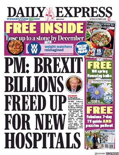 Daily Express Newspaper Front Page for 3 October 2020