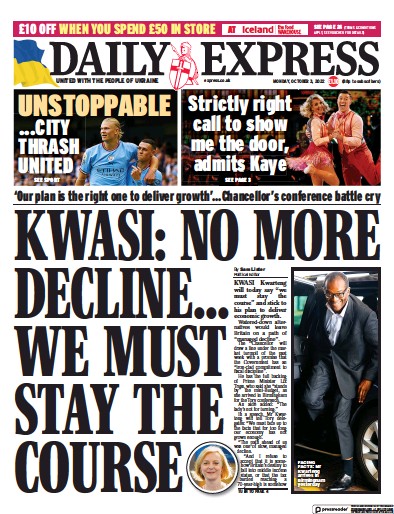 Daily Express Newspaper Front Page for 3 October 2022