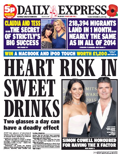 Daily Express Newspaper Front Page for 3 November 2015