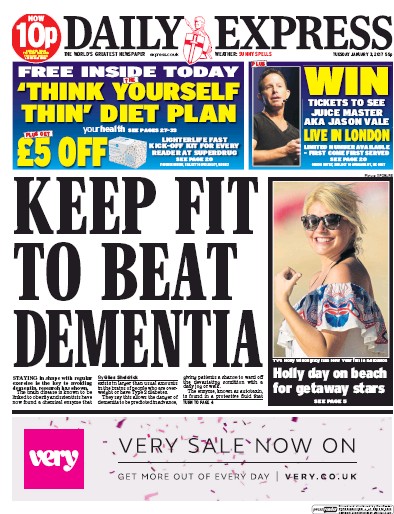 Daily Express Newspaper Front Page for 3 January 2017