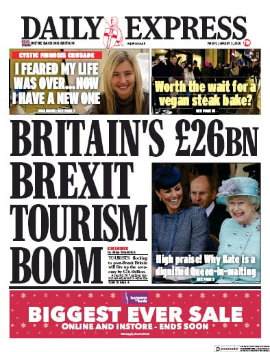 Daily Express (UK) Newspaper Front Page for 3 January 2020