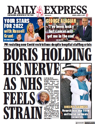 Daily Express (UK) Newspaper Front Page for 3 January 2022
