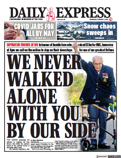 Daily Express Newspaper Front Page for 3 February 2021