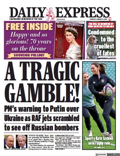 Daily Express (UK) Newspaper Front Page for 3 February 2022