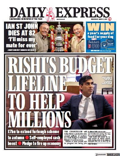 Daily Express (UK) Newspaper Front Page for 3 March 2021